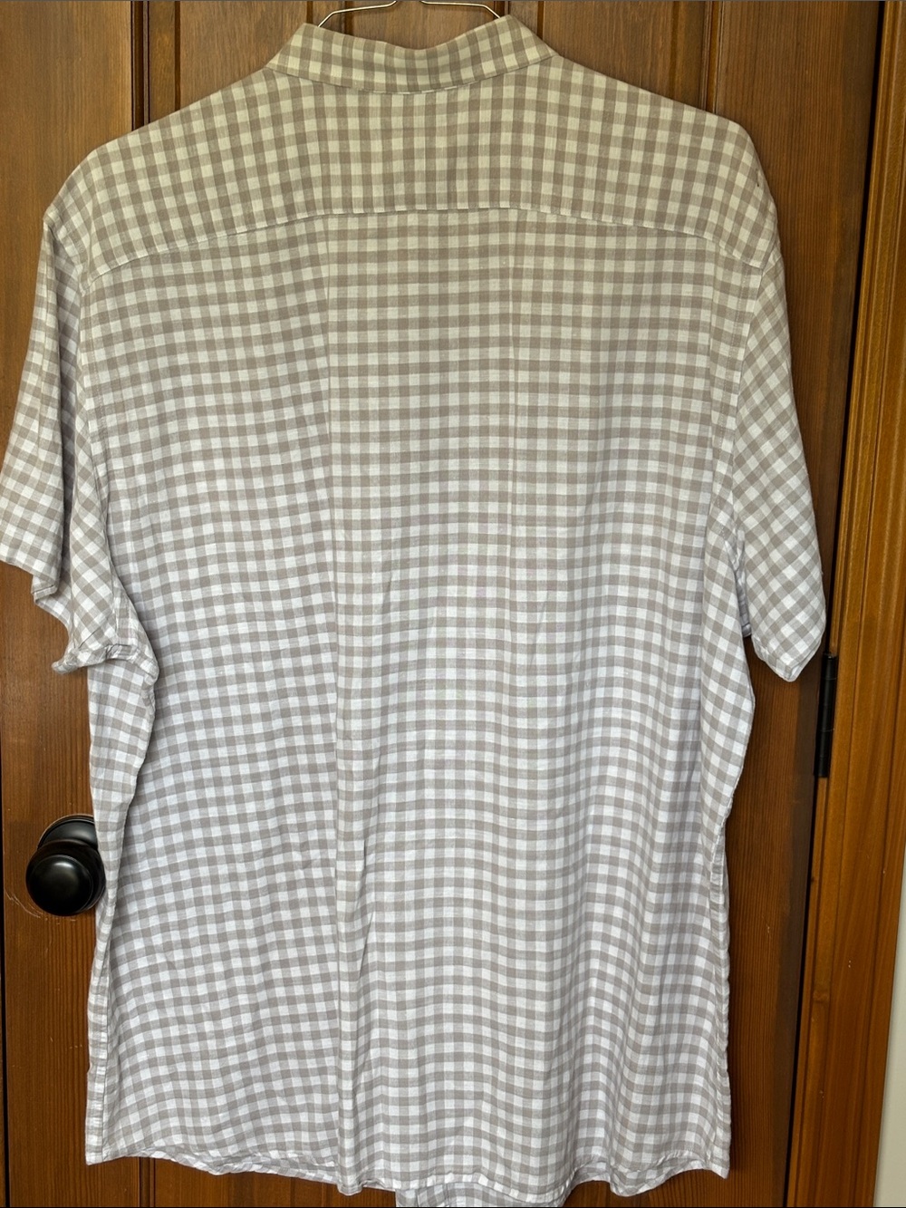 Banana Republic Men's Short-Sleeve Checked Button-Up Shirt Light Tan/White XXL - Picture 4 of 6